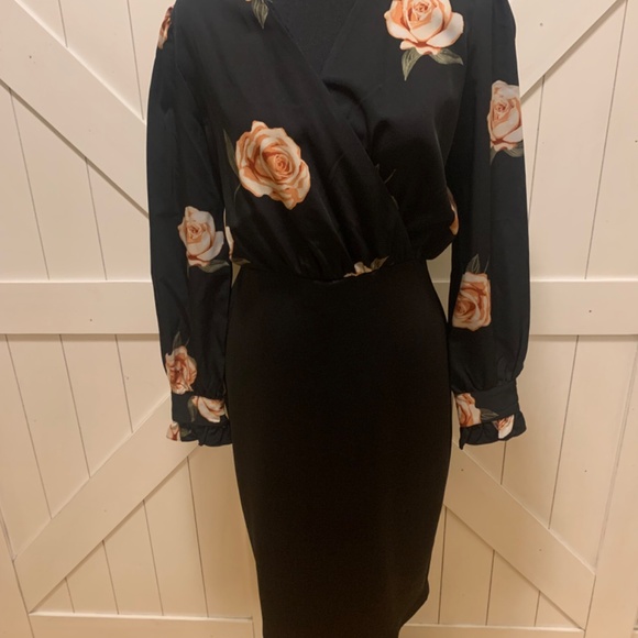 Black Floral Office Bodycon Suzy Shier Dress for Women - Picture 5 of 11